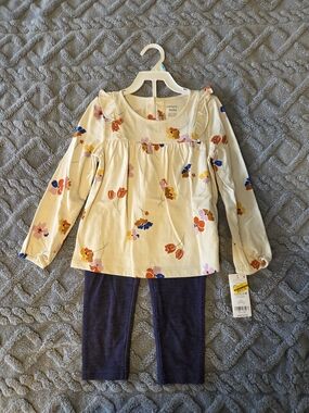 Carter's Floral Long Sleeve Top & Navy Leggings Set - Cream & Navy 5T NWT